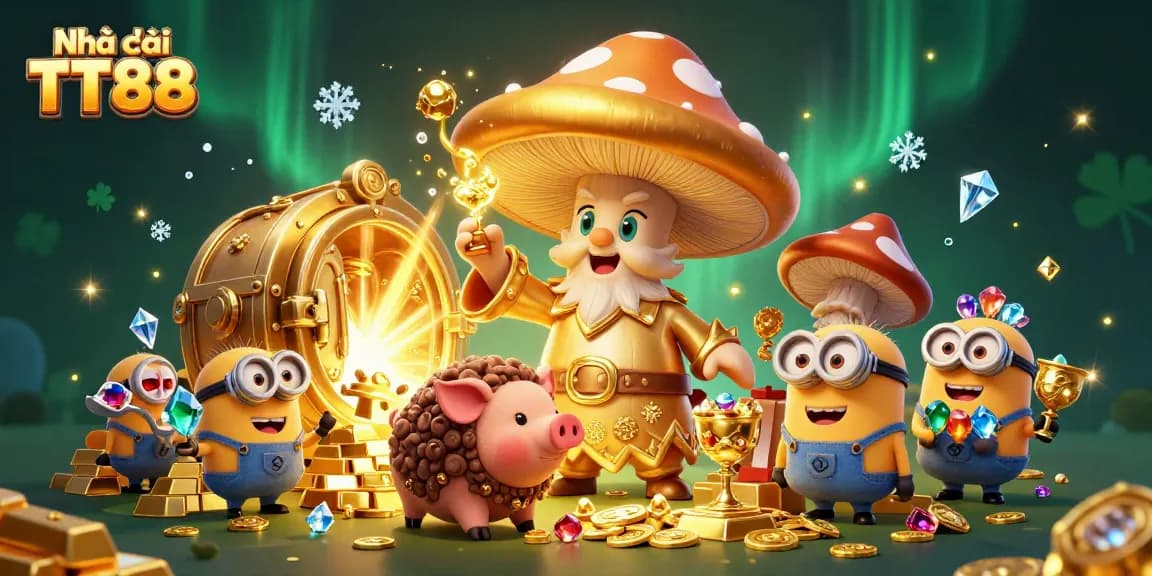 Experience the magic of Nhà cái TT88 with a golden wizard, treasure, gems, and casino excitement.