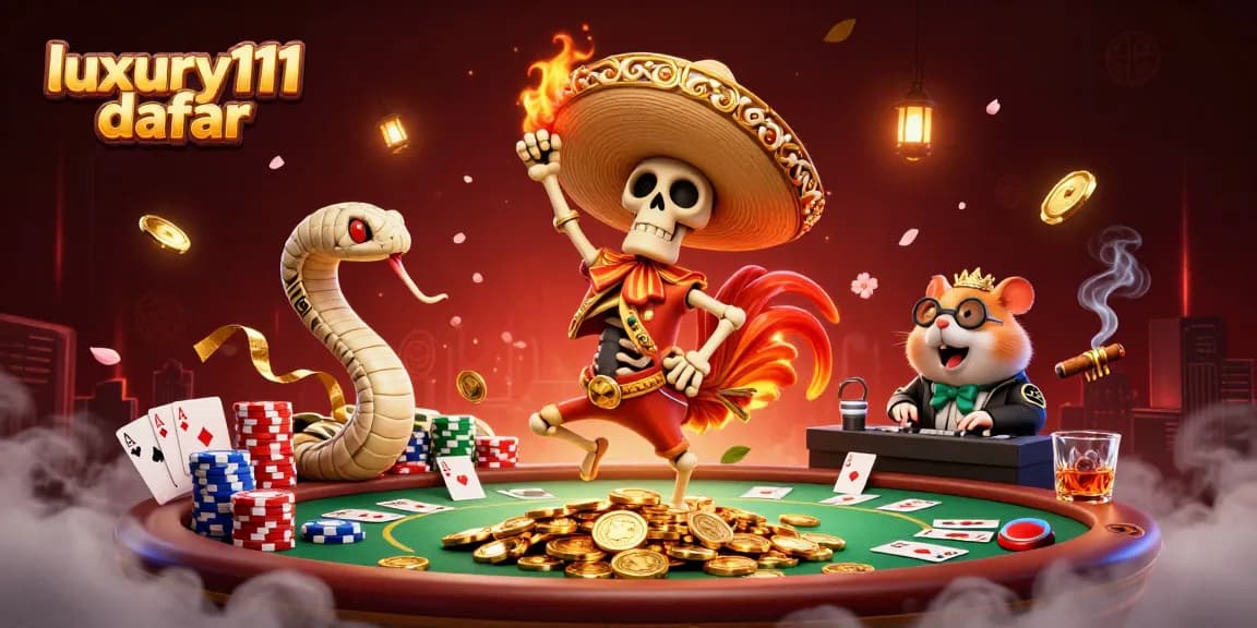 Experience exciting gameplay with luxury111 daftar, featuring a vibrant 3D cartoon scene full of casino action.