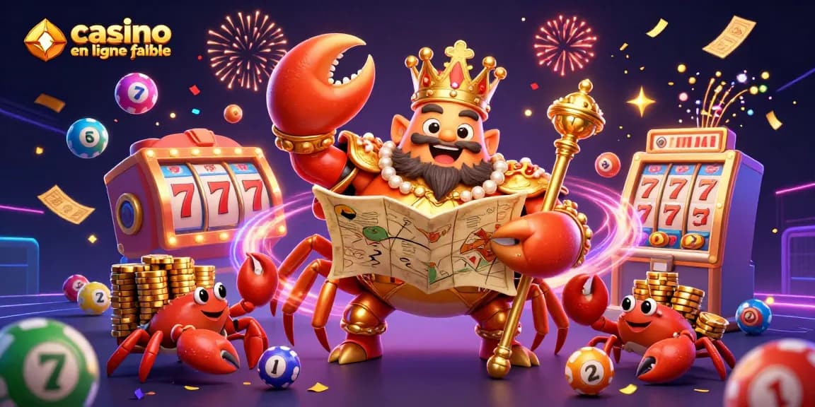 Profitez d'une scène de jeu avec un crabe empereur et des éléments de casino en ligne fiable.