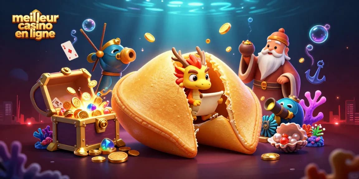 Illustration captivante du meilleur casino en ligne avec personnages de fortune et éléments de jeu