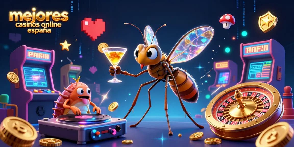 Explora los mejores casinos online en España con este vibrante collage de colores y elementos de juego.