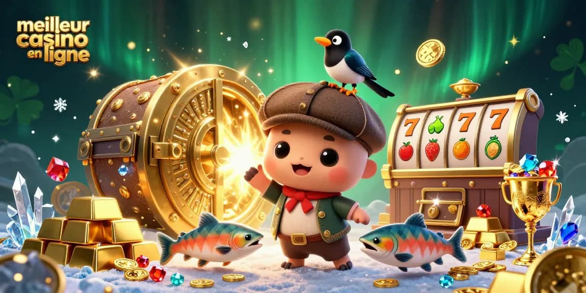 Illustration d'un meilleur casino en ligne avec des éléments de jeu captivants et des personnages charmants.