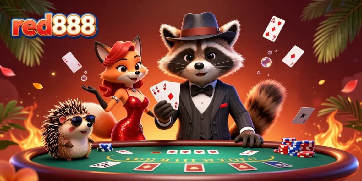 Experience thrilling poker moments with red888 in this vibrant 3D casino illustration featuring dynamic characters and rich details.