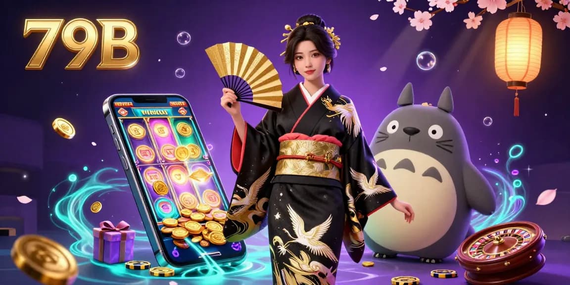 Engage with 79B's vibrant casino world through this dynamic illustration of traditional characters and exciting game elements.