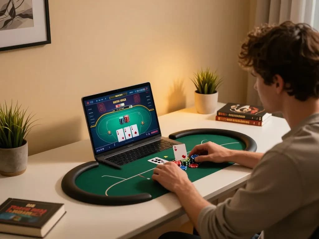 Player enjoying a strategic poker game on LC88 platform, showcasing dynamic gameplay and cozy atmosphere