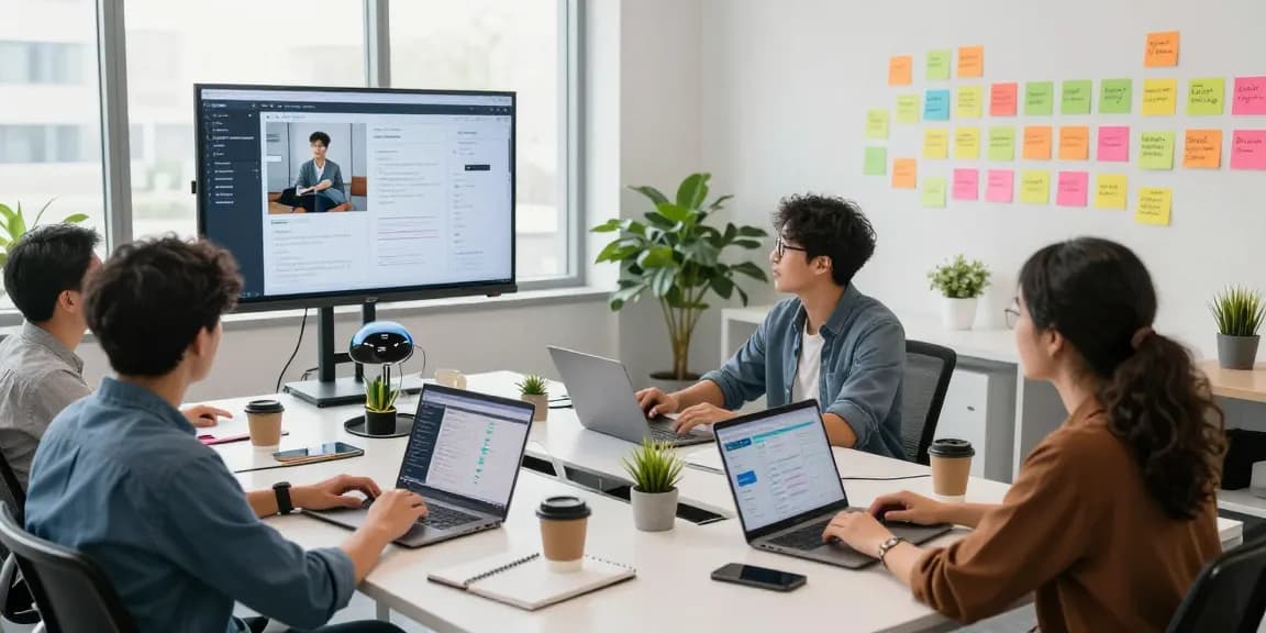 Team discussing ai detector software in a modern office workspace.