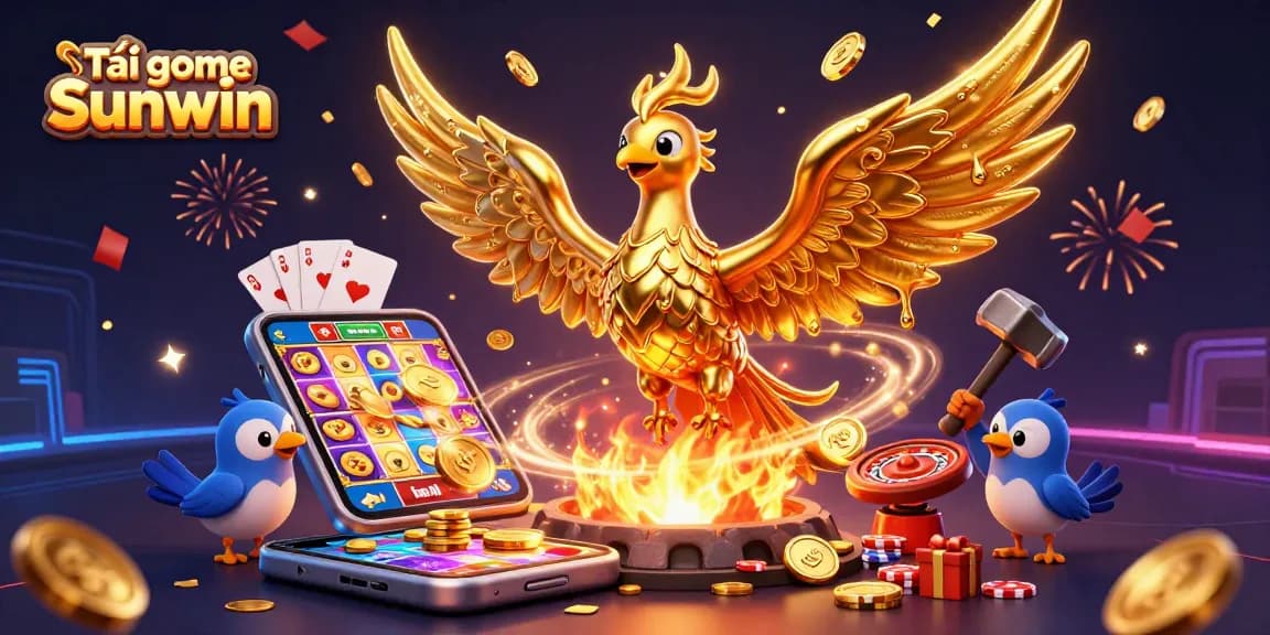 Experience Tải game Sunwin with vibrant casino elements and a dynamic golden phoenix scene.