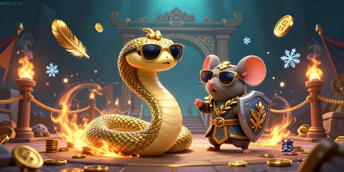 Engage with the BRO138 link while experiencing a vibrant 3D cartoon illustration of Medusa and a warrior mouse amidst dynamic gaming elements.