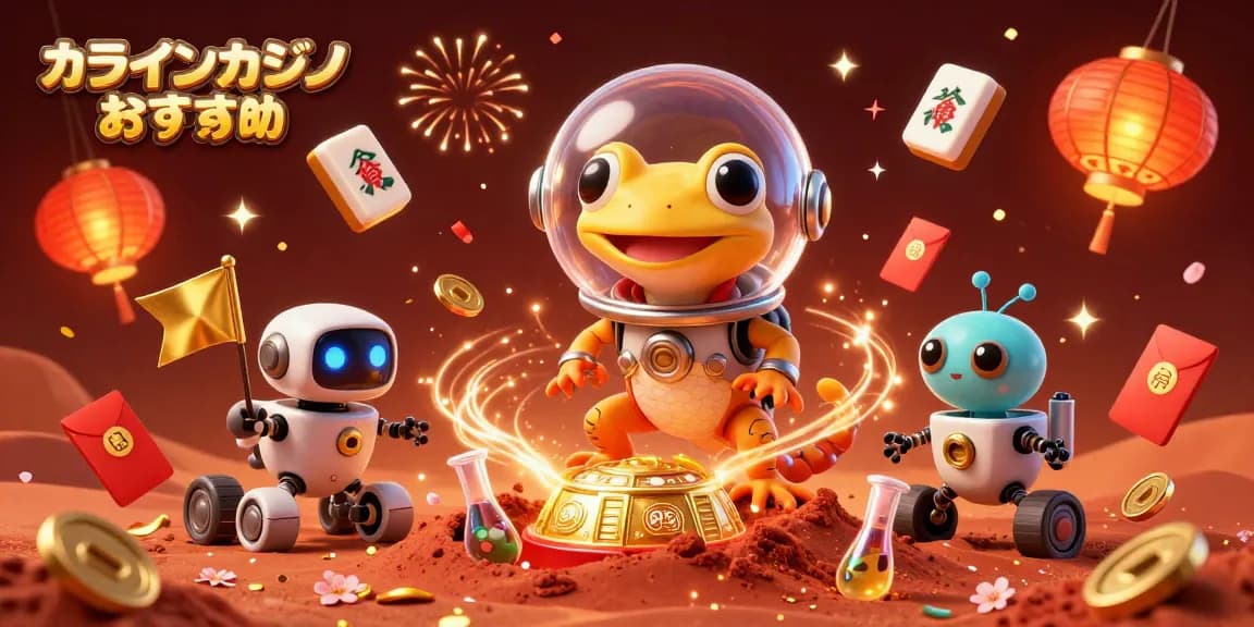 オンラインカジノおすすめで金のカジノを発見する異星人のイラスト