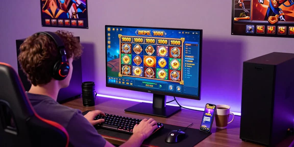 Engaging gaming setup showcasing slot depo 1000 game interface and vibrant ambiance.