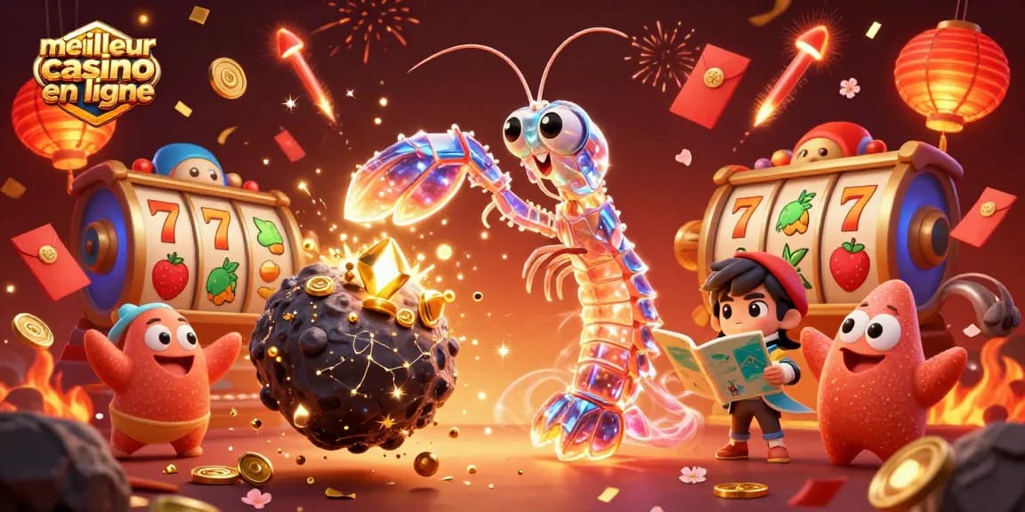 Découvrez le meilleur casino en ligne avec des personnages uniques et des éléments de jeu captivants dans une scène dynamique.