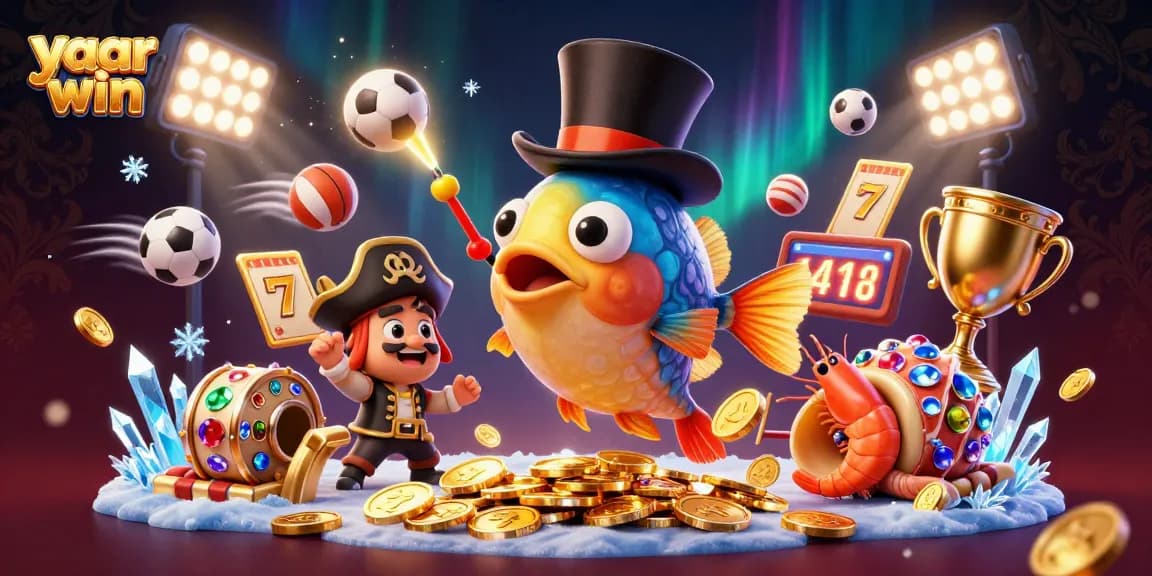 Join the fun with yaar win as the vibrant anglerfish and pirate shrimp spark excitement among slot reels and gold coins.