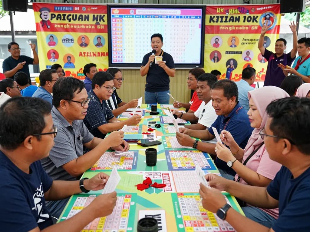 Keluaran HK excitement during community gathering with players analyzing tickets and live updates