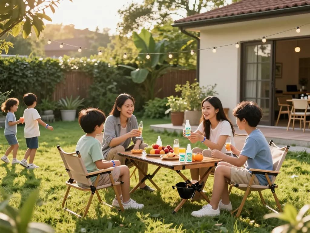 Best Mosquito Repellent protecting a fun outdoor barbecue gathering with friends and family in summer.