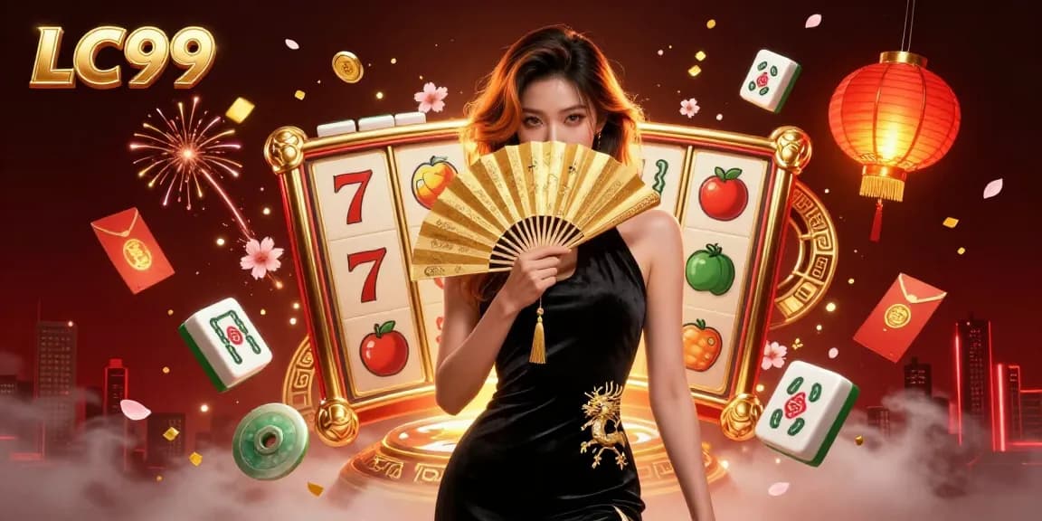 Experience the excitement of LC99 with captivating slot reels and elegant Asian themes in this illustration.