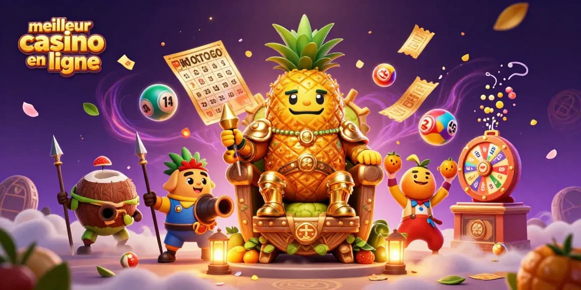 Plongez dans l'univers du meilleur casino en ligne avec le roi ananas et ses joyeusetés colorées.