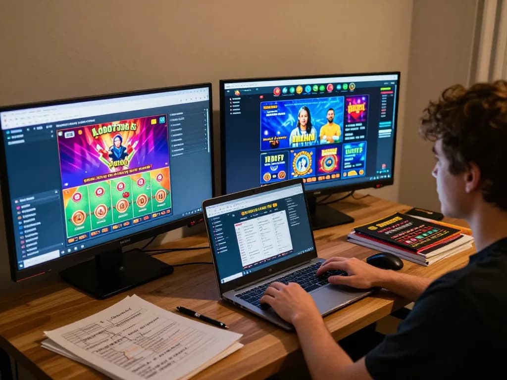 Engaged player navigating sites not on gamstop at an online casino gaming setup