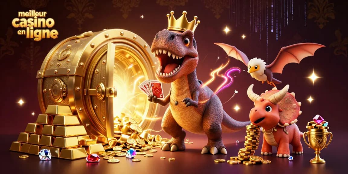 Jeu de cartes et jetons d'or par T-Rex au meilleur casino en ligne, scène captivante