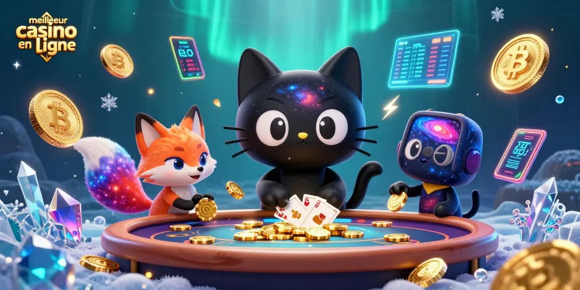Jouez au meilleur casino en ligne avec une illustration dynamique de personnages de casino.