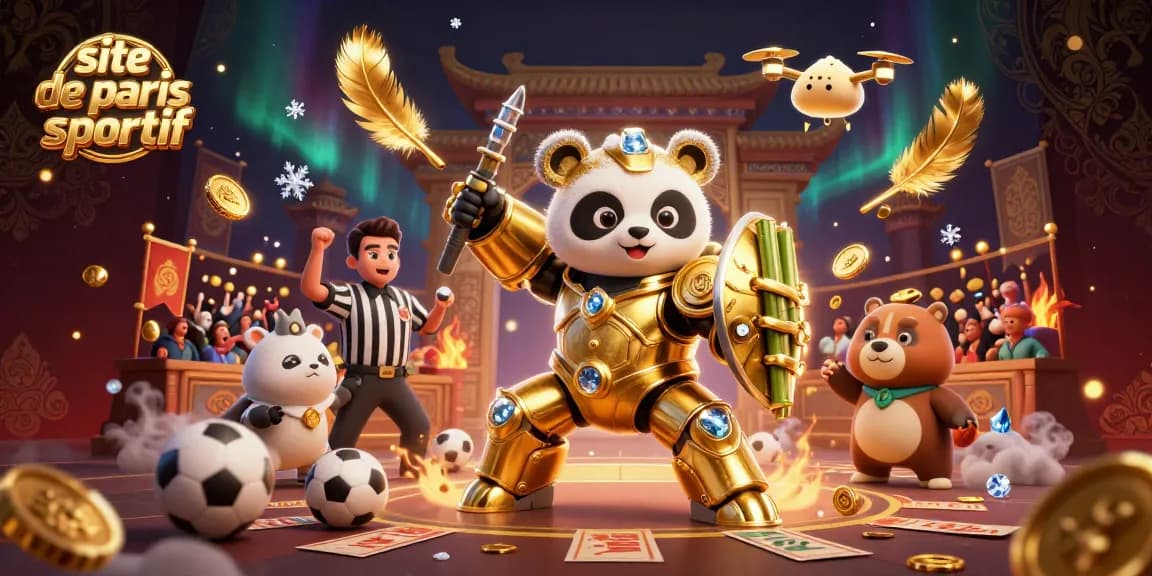 Pariez sur le site de paris sportif avec un panda et des éléments de jeu en 3D captivants.