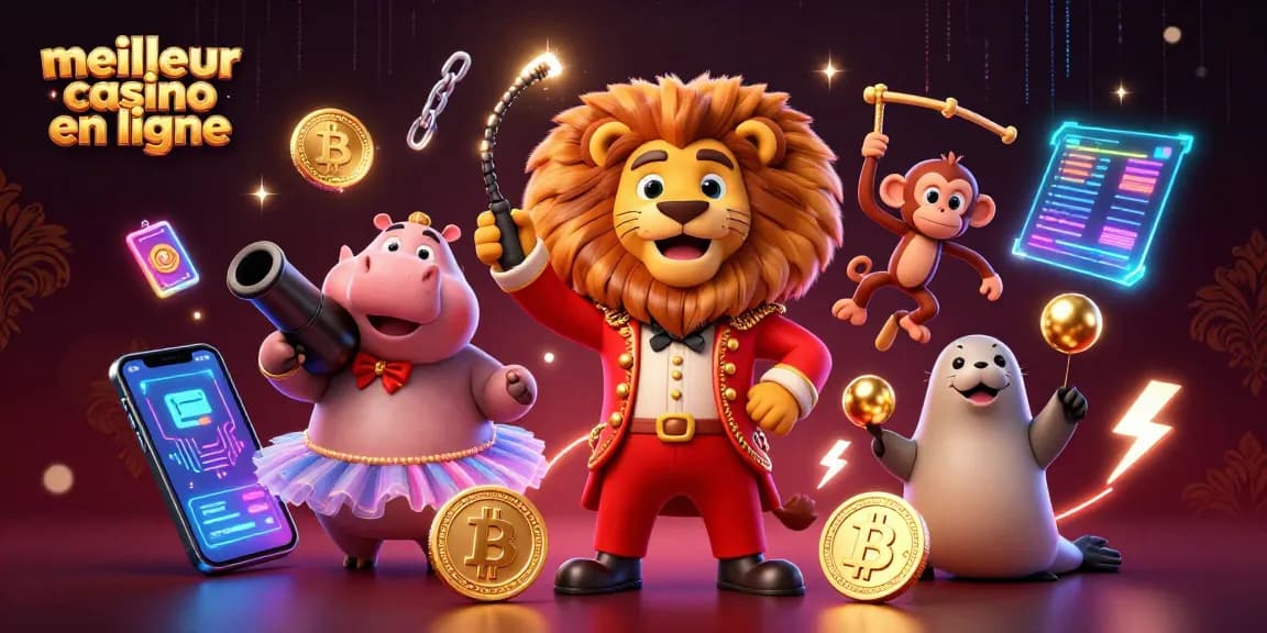 Jouez au meilleur casino en ligne avec un lion maître de cérémonie, un hippopotame et un singe acrobate.