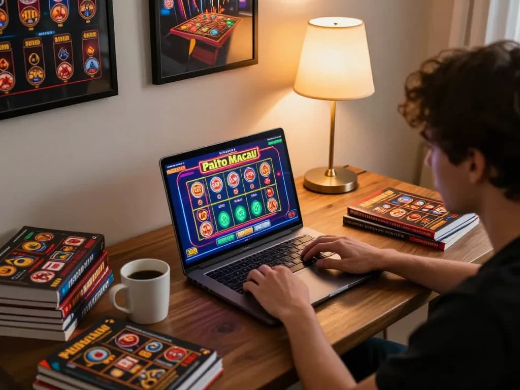 Paito Macau online gaming session with engaging visuals and strategic setup in a cozy environment.