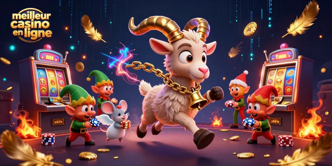 Visualisez le meilleur casino en ligne avec un Krampus en chaîne gérant des jeux festifs et des gremlins malicieux.