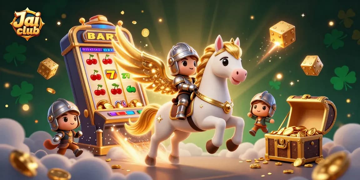 Experience winning excitement at Jai club with a celestial horse and vibrant slot machine bursts!