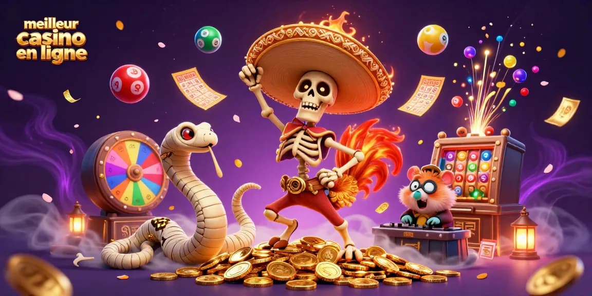 Vivez l'excitation avec le meilleur casino en ligne, mettant en scène un squelette mariachi dans une danse victorieuse.