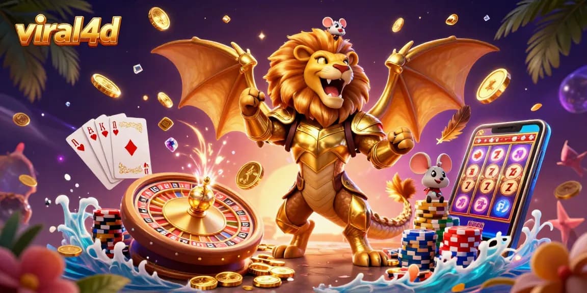 Engage in the thrill of gambling with viral4d and witness a mythical chimera triumphantly taking center stage in a vibrant casino.