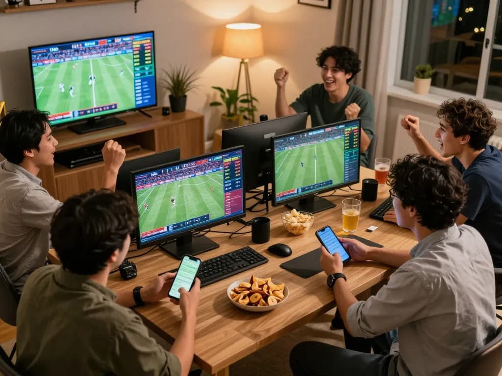 Friends cheering while engaging in sports betting using 789win app, enjoying an exciting game night.