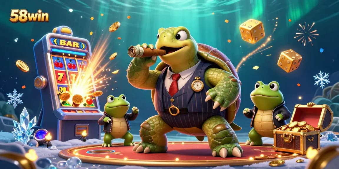 Experience the excitement of 58win with a vibrant casino scene featuring animated characters and thrilling game elements.