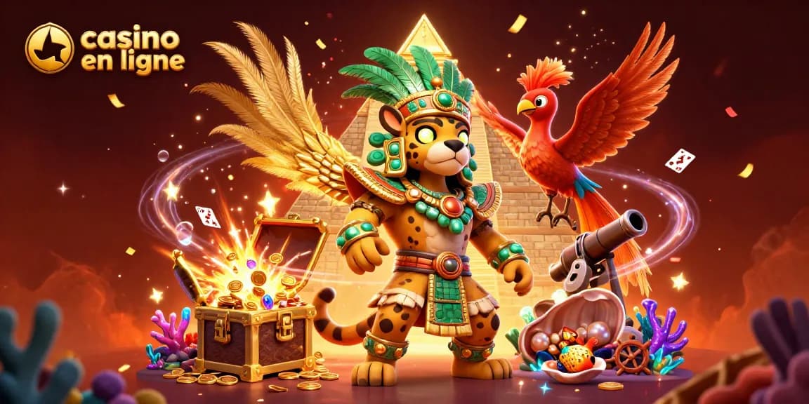 Découvrez le monde ludique des casinos en ligne avec cet illustration captivante de jeux de hasard et de scènes festives.