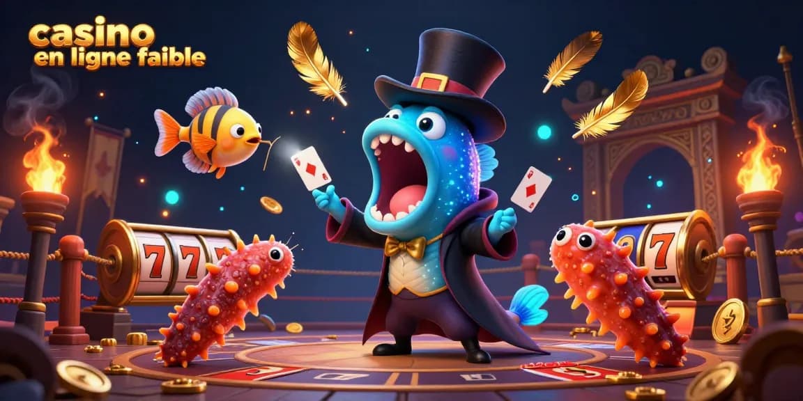 Un spectacle captivant de "casino en ligne fiable" avec un poisson-lanterne, une anguille gulper et un concombre de mer effectuant des tours de magie sous un éclairage enchanteur.