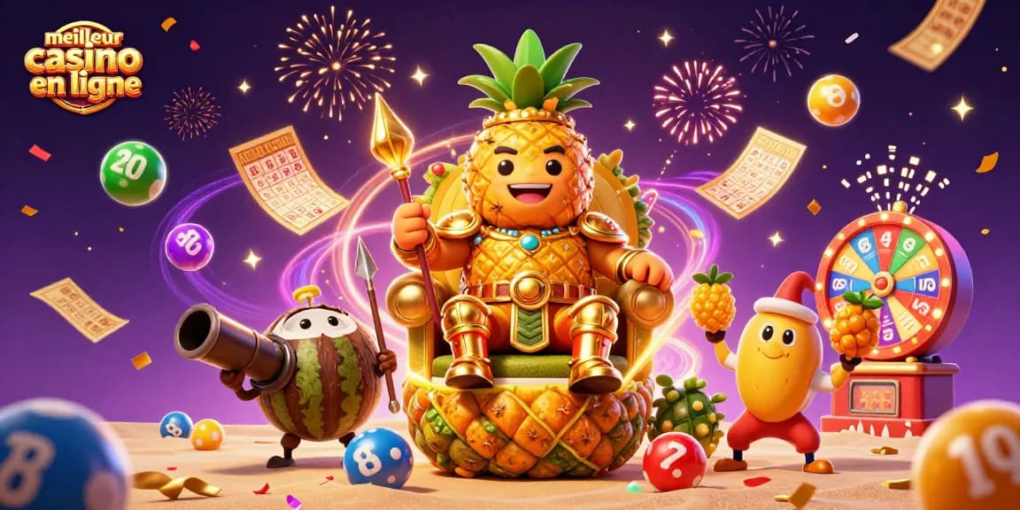 Jouer au meilleur casino en ligne avec le roi ananas et ses gardes tropicaux.