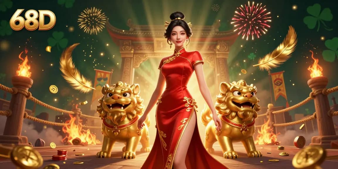 Experience thrilling gameplay at 68D with dynamic casino elements and festively illuminated characters in action.