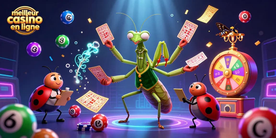 Visuel attractif du meilleur casino en ligne avec des personnages animés et des éléments de jeu.