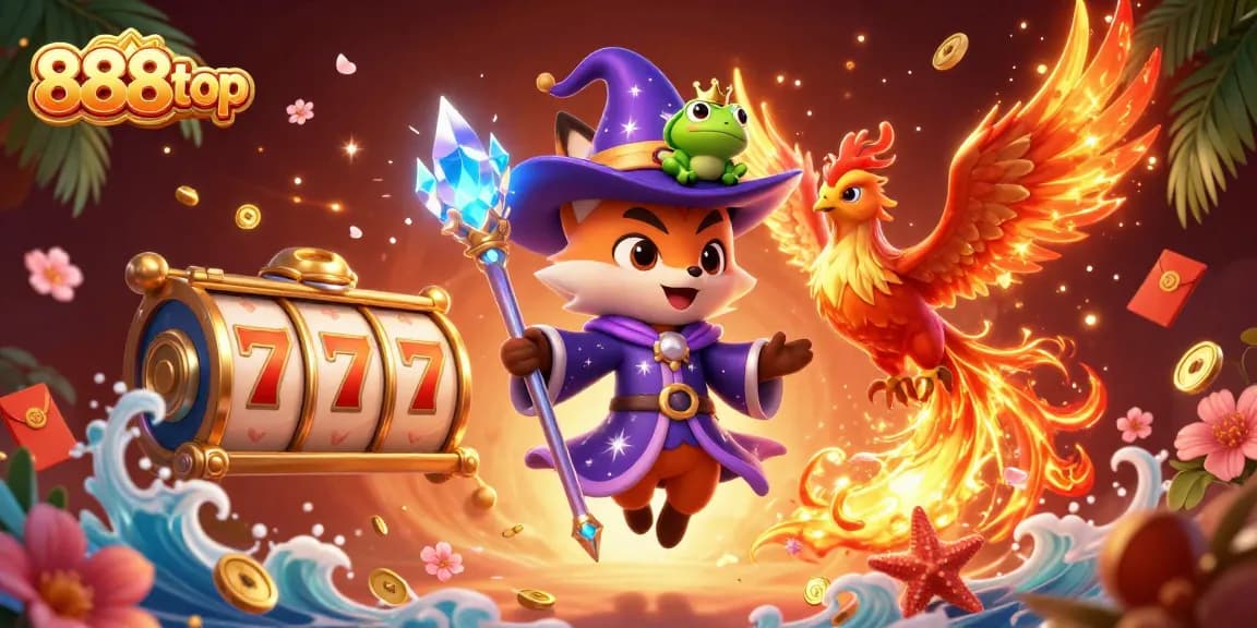 Engage in thrilling slots with 888top featuring mystical characters in a vibrant casino setting.