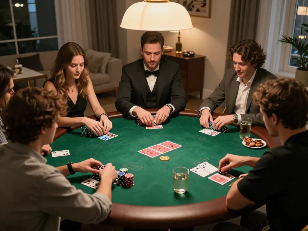 Players enjoy a strategic poker game at home while using 555win com for betting insights