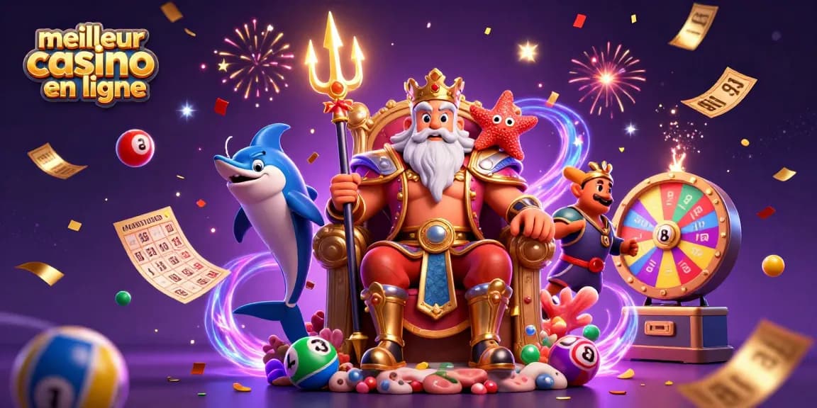 Découvrez les jeux au meilleur casino en ligne avec Neptune et des éléments festifs.