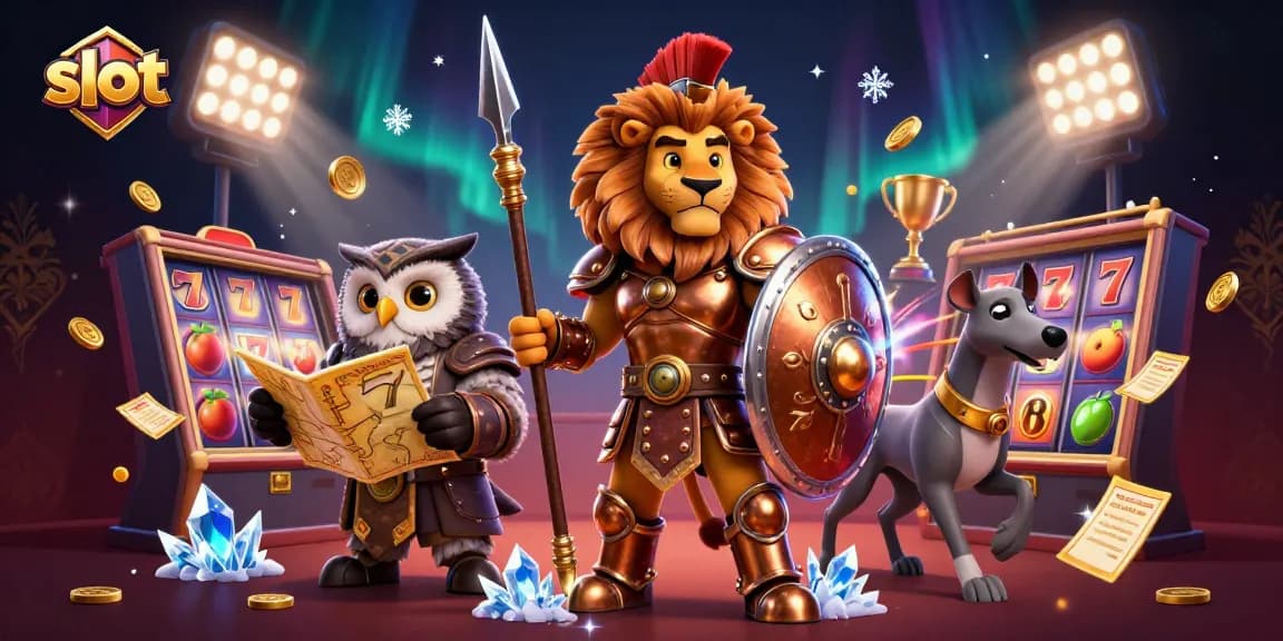 Spin the slot reels with dynamic symbols and characters in a vibrant casino scene.
