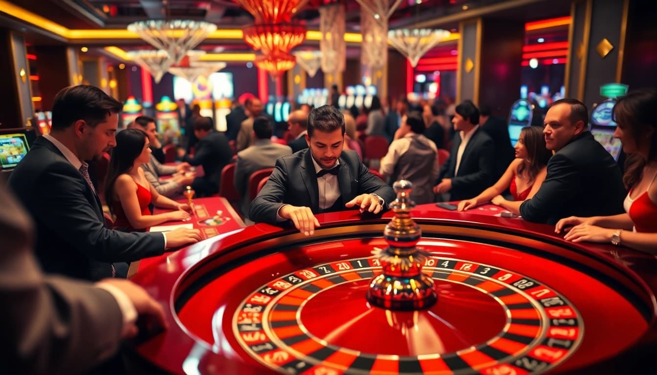 Engage with Non gamstop casino Uk showcasing lively players at roulette and energetic atmosphere.