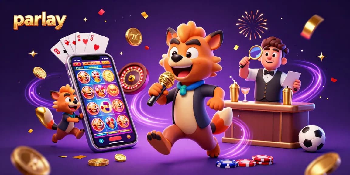 Engage in thrilling parlay betting with lively hyena characters in a vibrant casino scene.