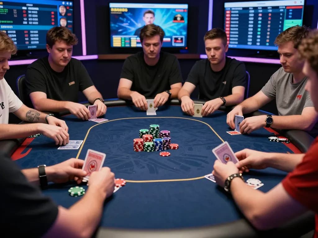 Players engaged in a thrilling u888 online poker tournament with vibrant digital graphics and colorful chips.