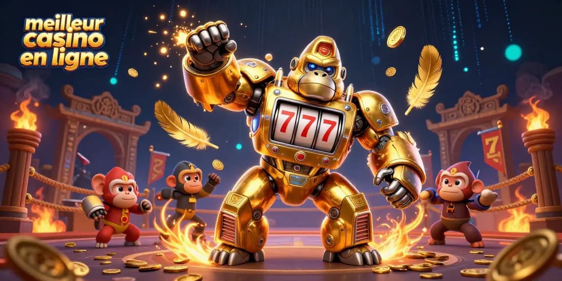 Venez découvrir le meilleur casino en ligne avec ce gorille mech et des éléments de jeu captivants.