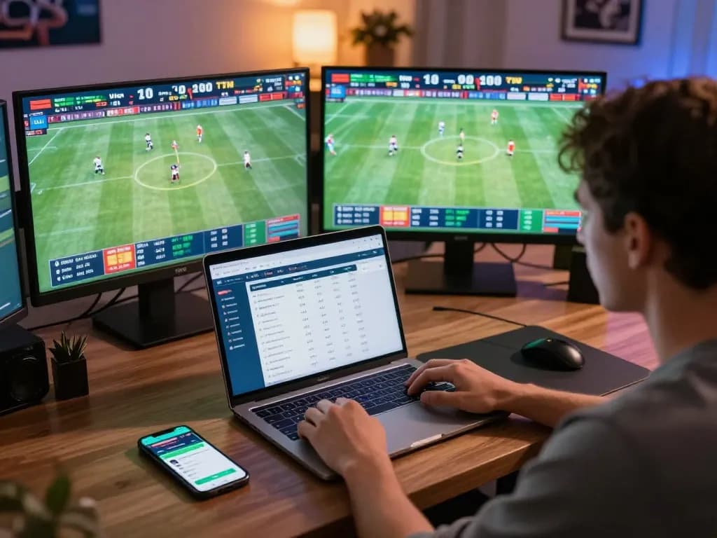 Engaging in live sports betting at 23win on multiple screens with intense focus