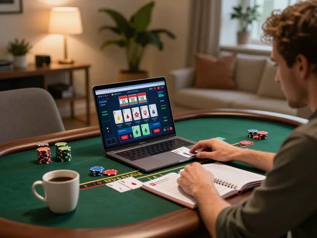 A player engaged in a live dealer blackjack game at 678vip on their laptop, showcasing a strategic home gaming setup.