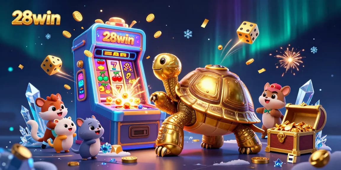 Win at 28win with dynamic slot machines and engaging gaming elements in a vibrant casino scene