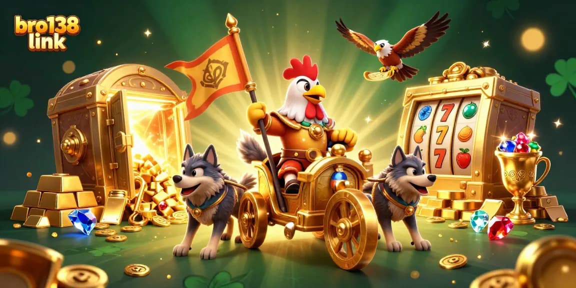 Experience the excitement of bro138 link with a illustrated casino adventure featuring rich treasure elements and slot symbols.
