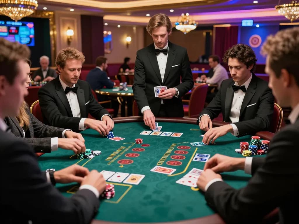 Players enjoying a thrilling blackjack game at RR88 NAVY casino, showcasing excitement and strategy